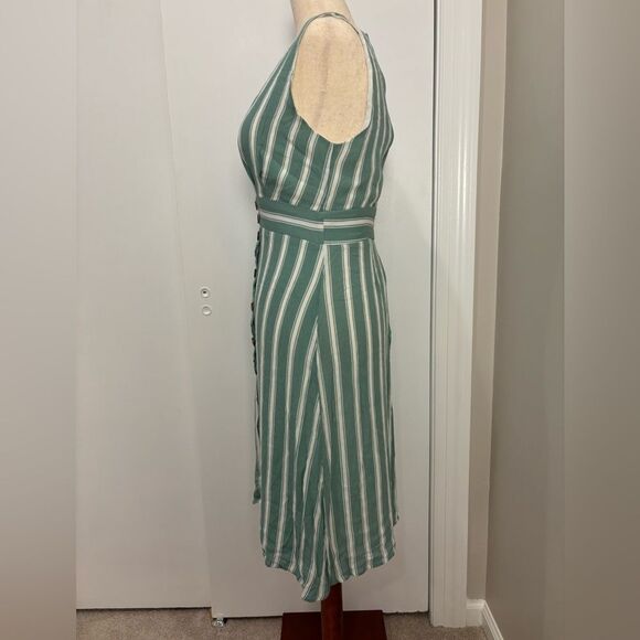 Lulus Jacqui Sage Green and White Striped Button Front Midi Dress Size S - Picture 4 of 8